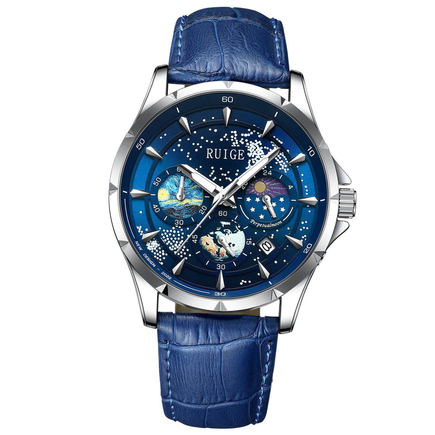 Men’s Waterproof Luminous Quartz Watch Stainless Steel Blue Dial “Star Sea”