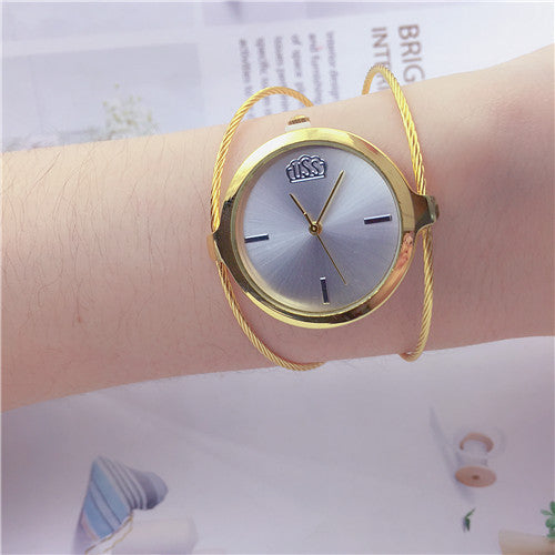 Retro Girls Watch Round Steel Wire Bangle Fashion Timepiece
