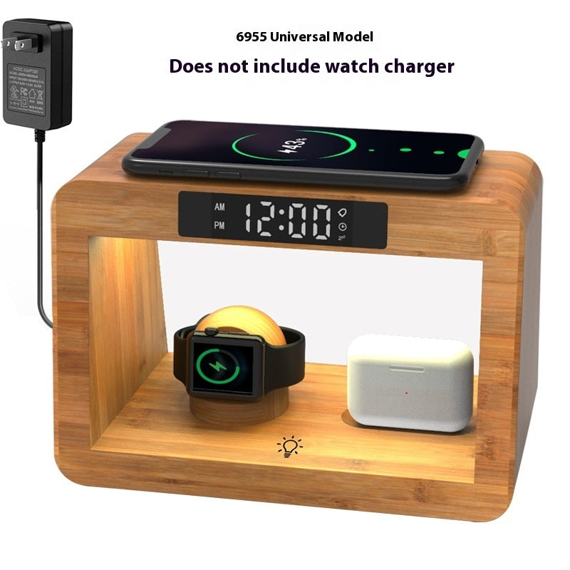 Bamboo Table Lamp Alarm Clock With Wireless Charger