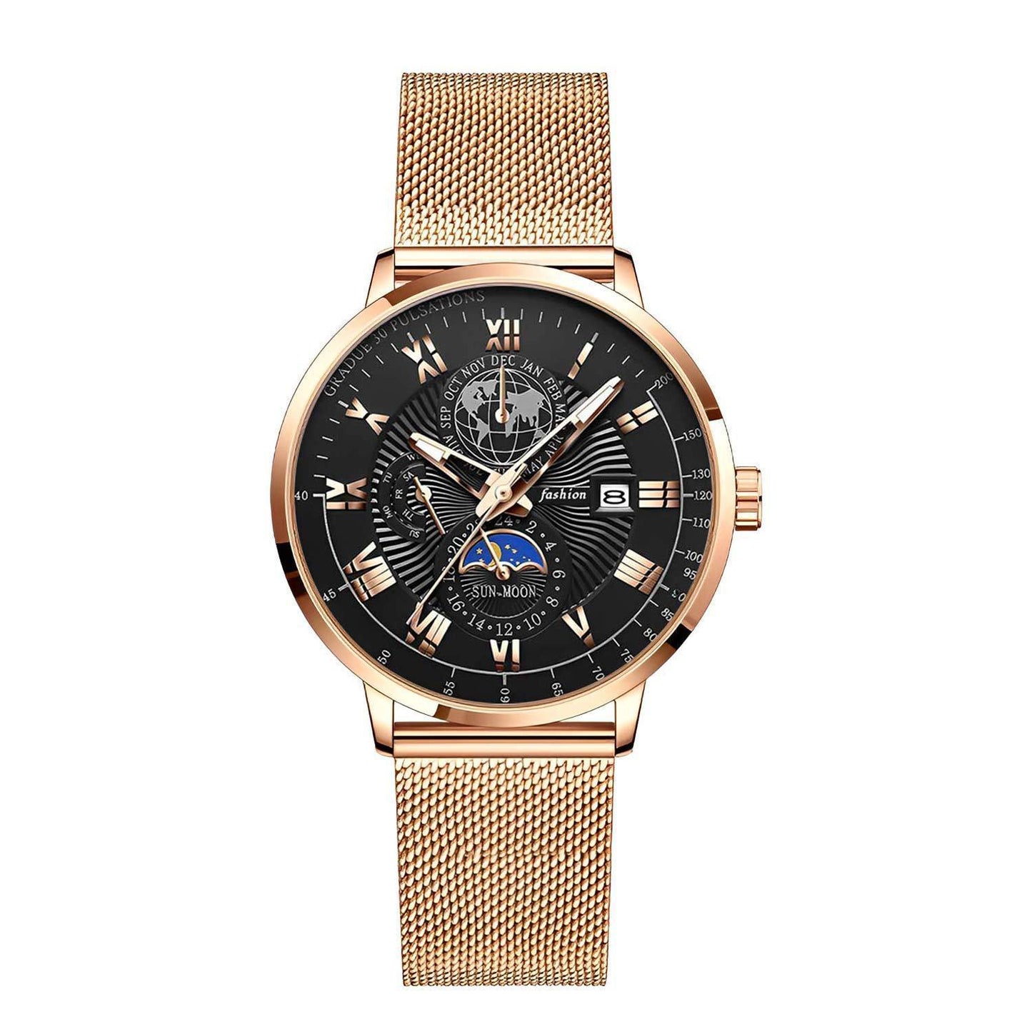Luminous Date-Display Quartz Men’s Watch – Styles: Black, Brown, Gold, Silver