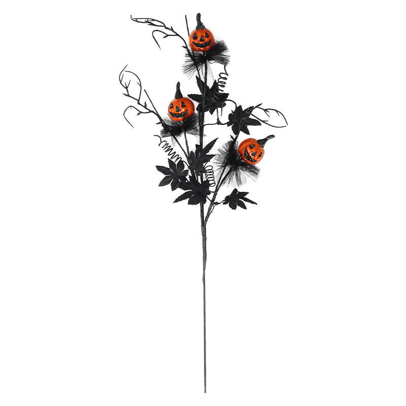 Halloween Pumpkin Twig Bouquet Black Plastic Spooky Indoor Party Decoration