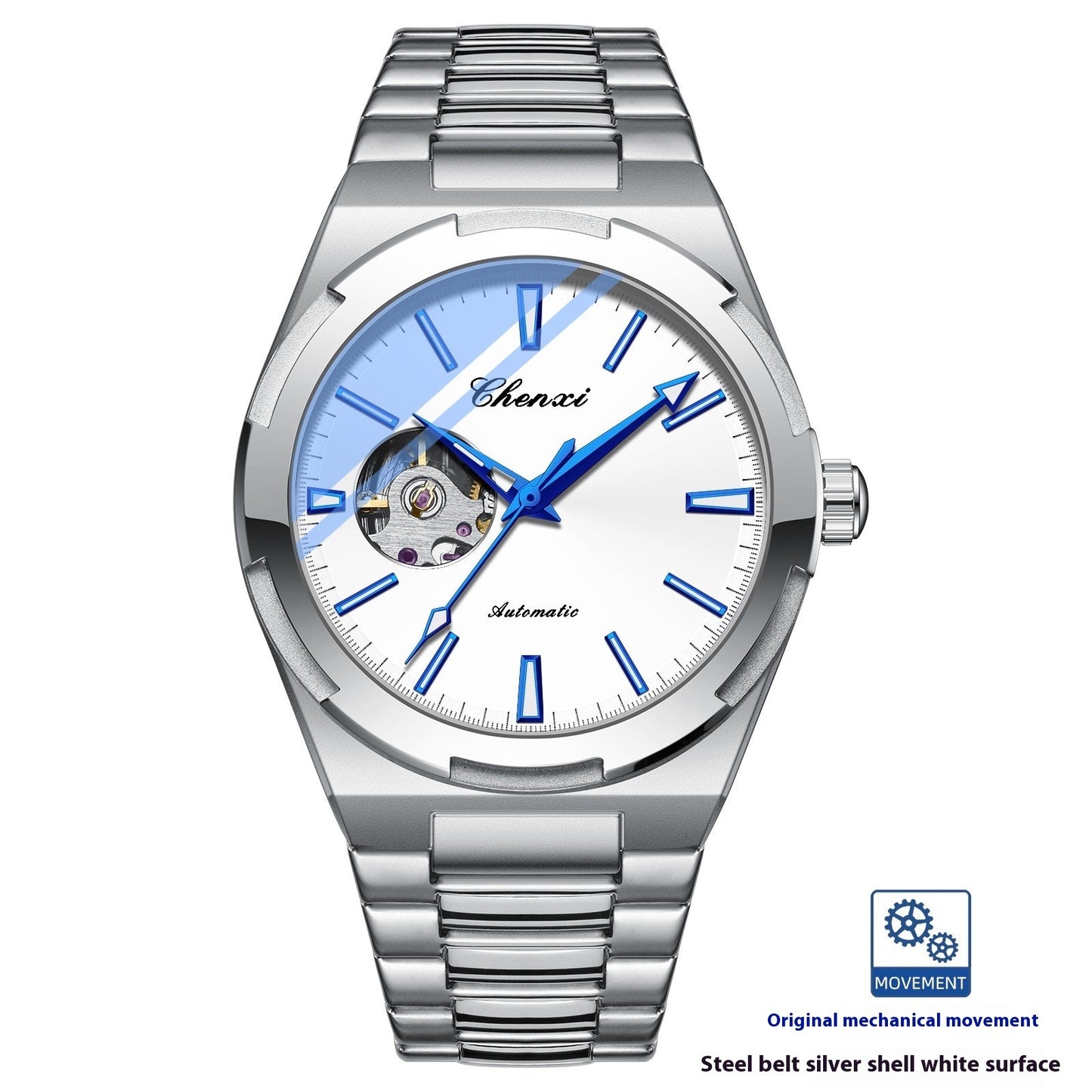 Automatic Mechanical Silver Case Watch – Elegant Design, Variety of Dial Colours