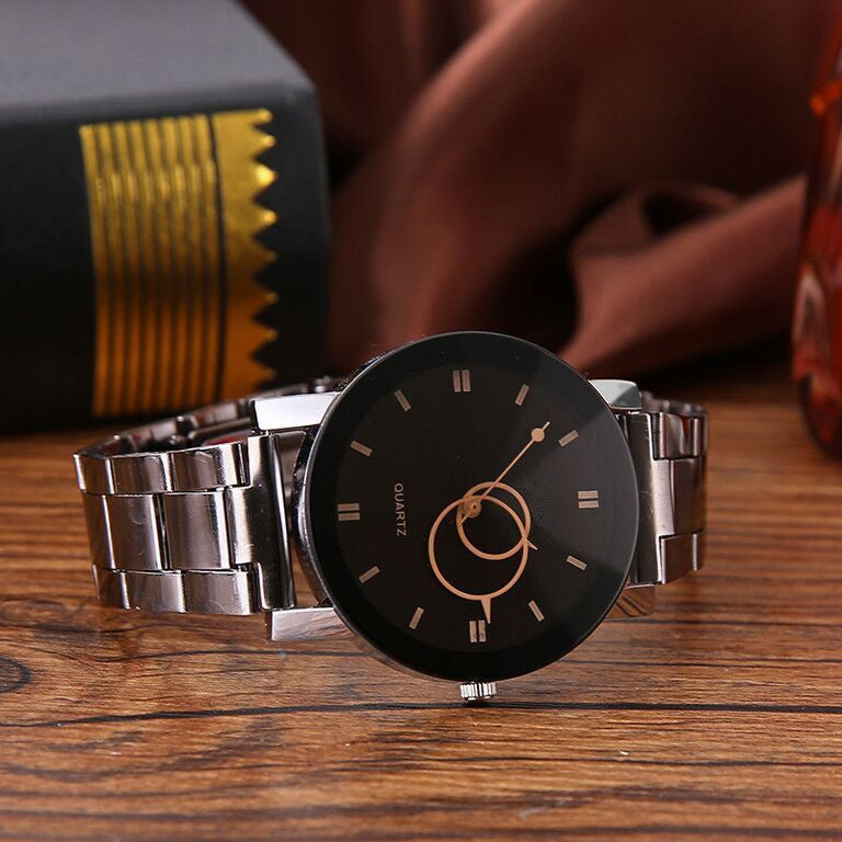 Black Steel Strap Quartz Watch Unisex Male And Female Models