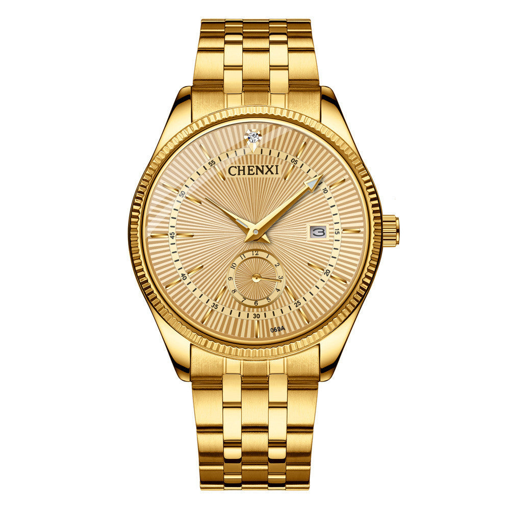 Couple Quartz Watch Set Stainless Steel Band Calendar Waterproof Gold Pair