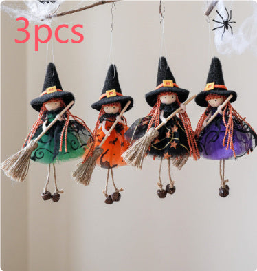 Halloween Mesh Broom Girl Angel Pendant Christmas Tree Hanging Decoration