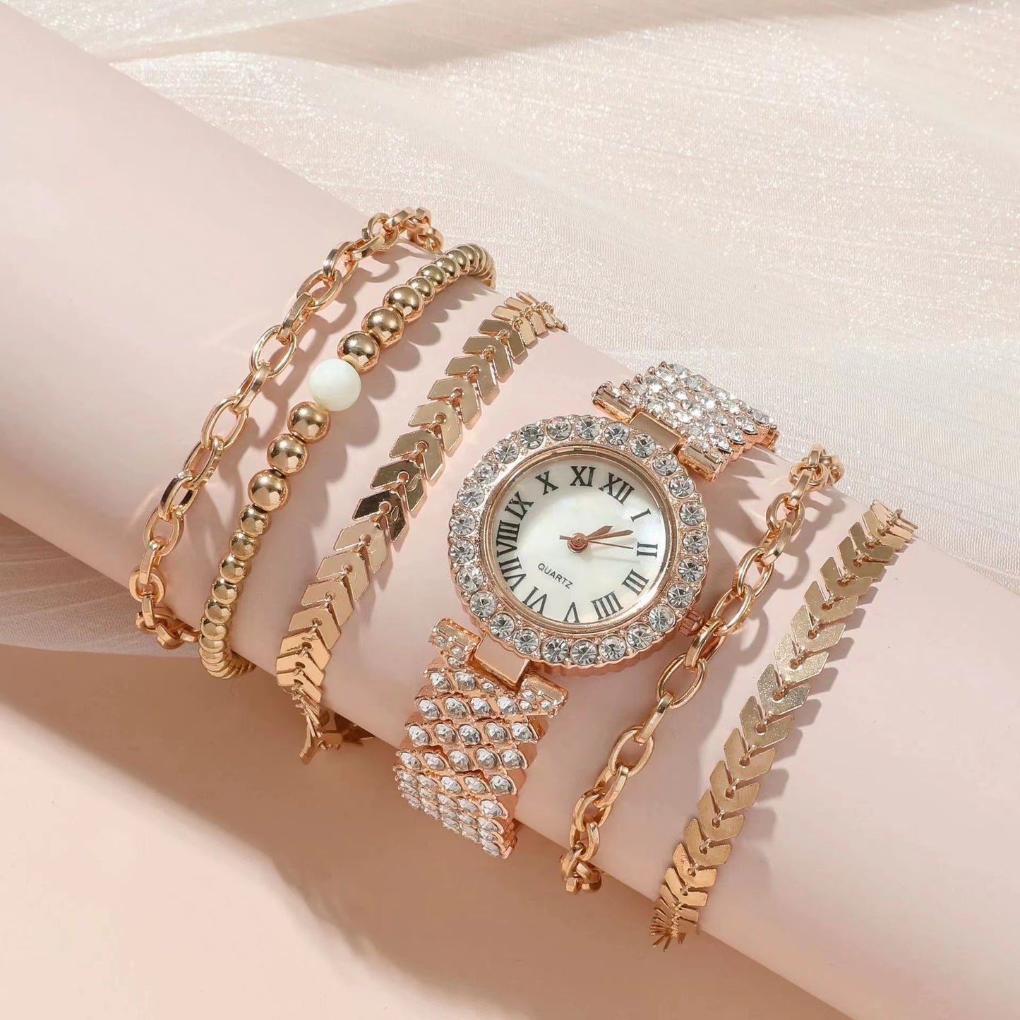 Diamond Womens Bracelet Watch Luxury Gift Six Piece Set