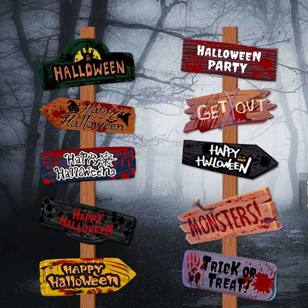 10pcs Halloween Paper Signs Spooky Party Wall Decoration Props