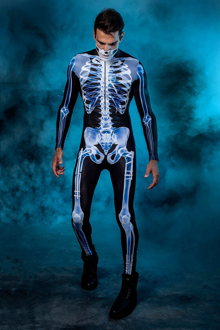 Halloween Skeleton Bodysuit 3D Print See-Through One-Piece Long Sleeve Tights