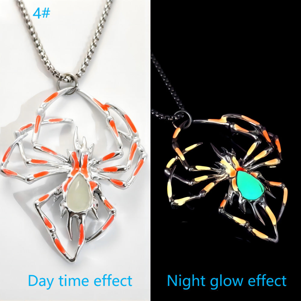 Halloween Luminous Spider Necklace Glow in Dark Vintage Fluorescent Jewelry Gift