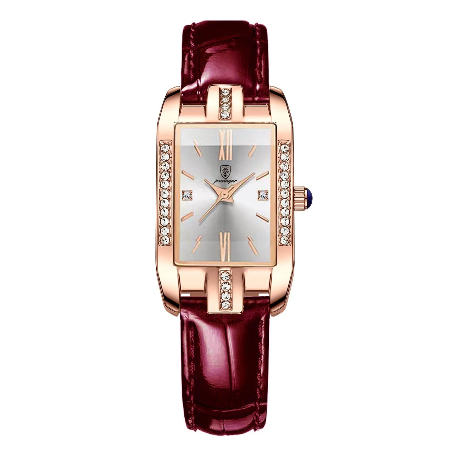 Women’s Quartz Watch Diamond Dial Leather Band – Free Shipping Includes Case