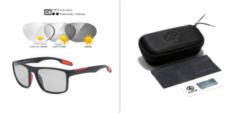 Square Polarized Sunglasses Men Outdoor Photochromic Color Changing UV400 Shades