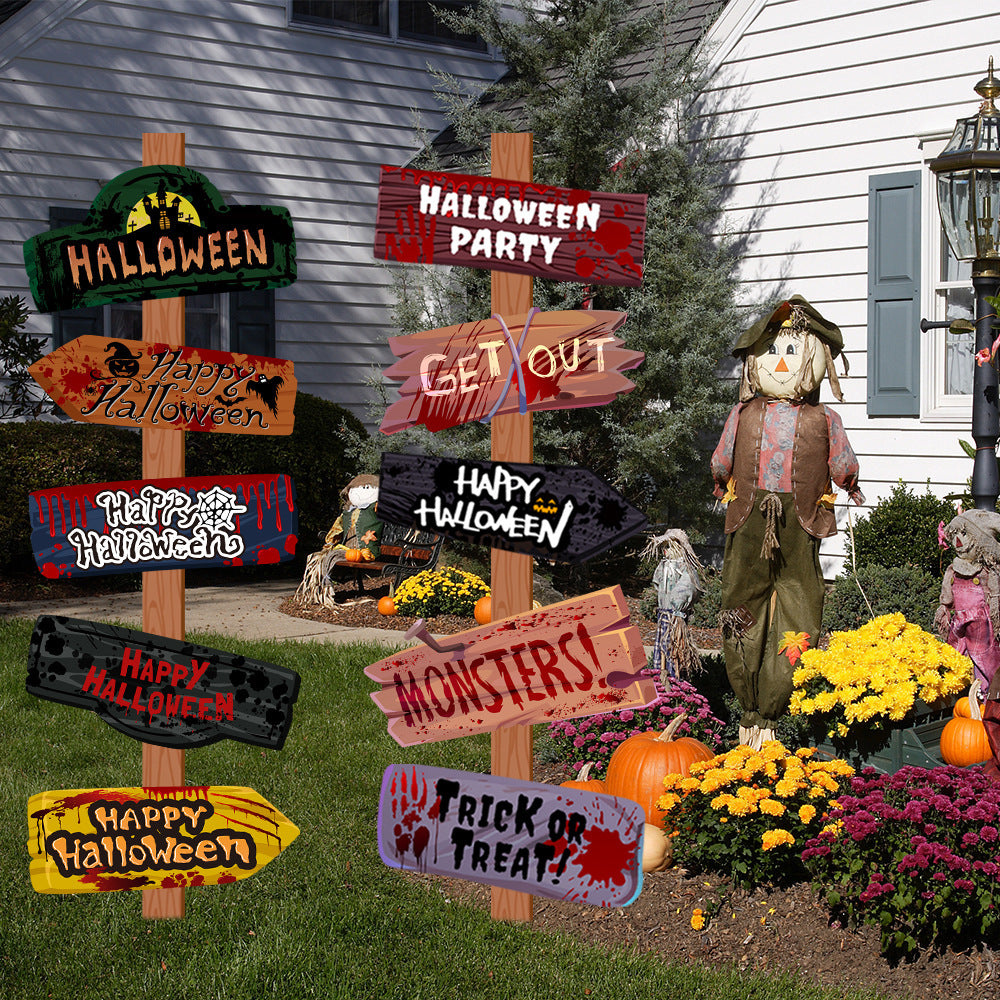 10pcs Halloween Paper Signs Spooky Party Wall Decoration Props
