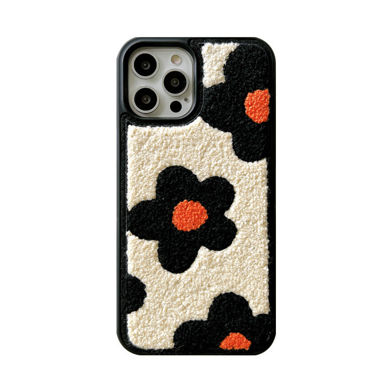 Plush Flower Phone Case Cute Warm Fall Winter Cover for iPhone 11–16 Pro Max