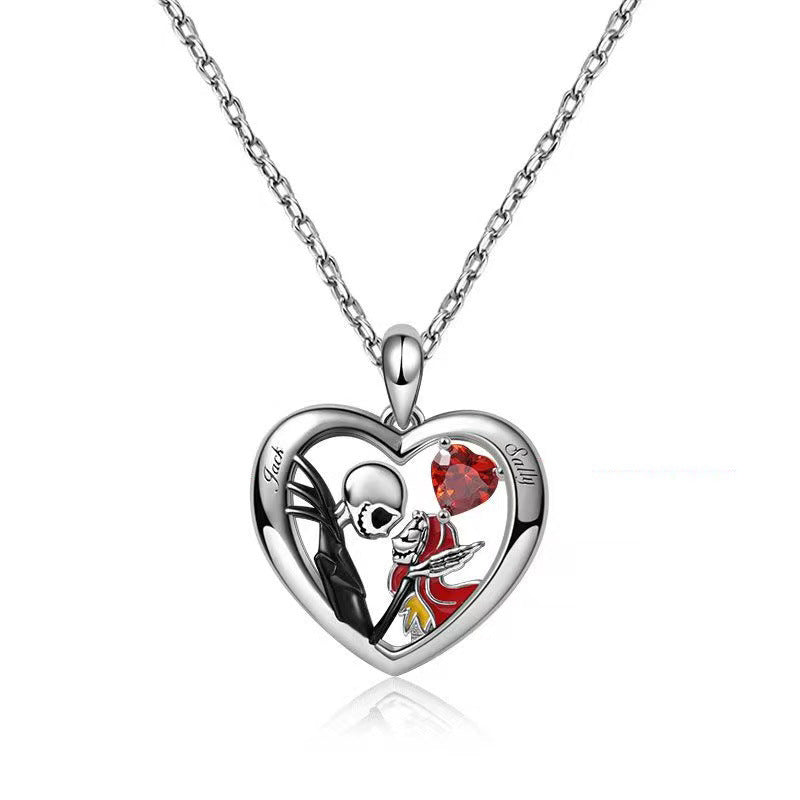 Halloween Heart Skull Necklace Rhinestone Couple Love Clavicle Jewelry Men Women