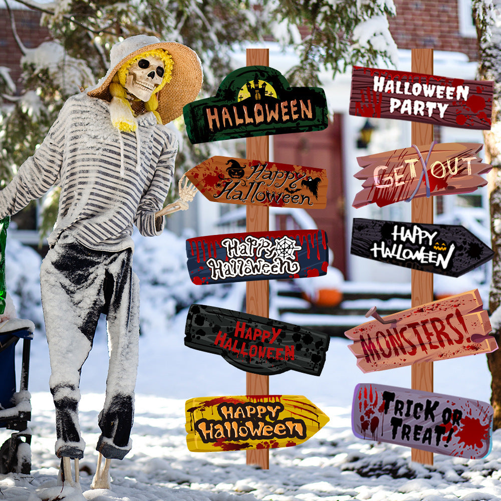 10pcs Halloween Paper Signs Spooky Party Wall Decoration Props