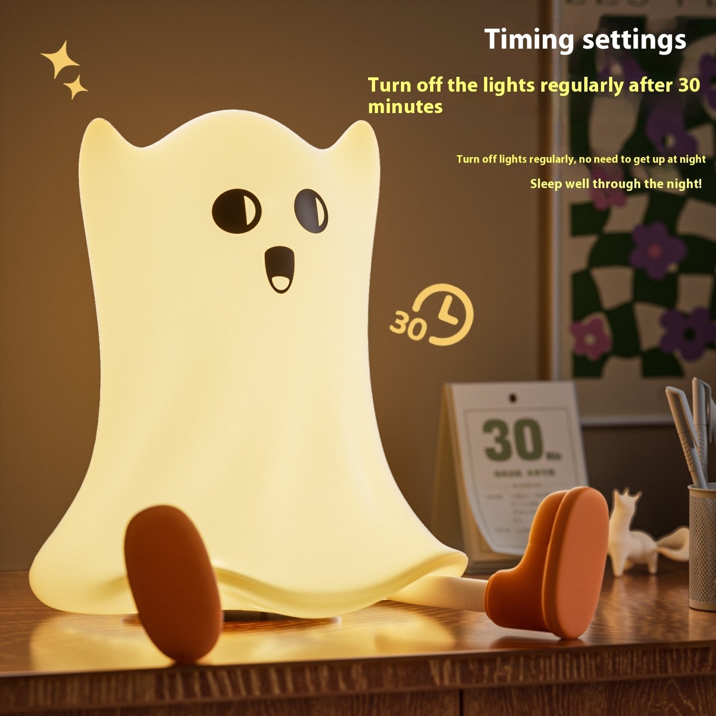 Halloween Silicone Ghost Bedside Lamp Touch Control Soft Glow Night Light