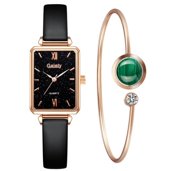 Retro Temperament Square Womens Watch Malachite Green