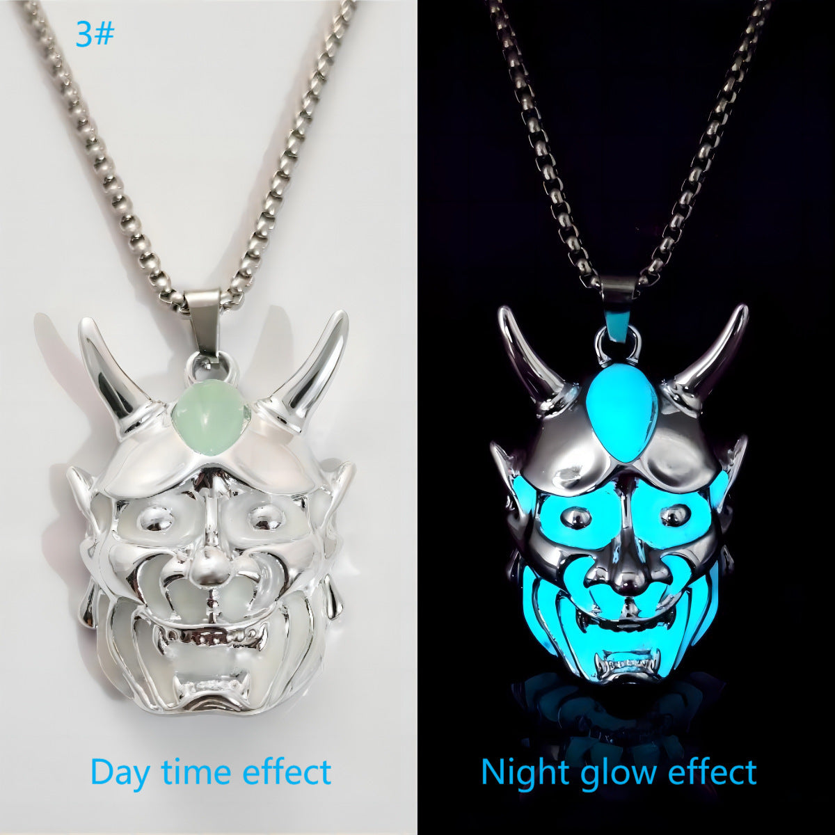 Men’s Ghost Mask Necklace Titanium Steel Luminous Pendant Halloween Jewelry