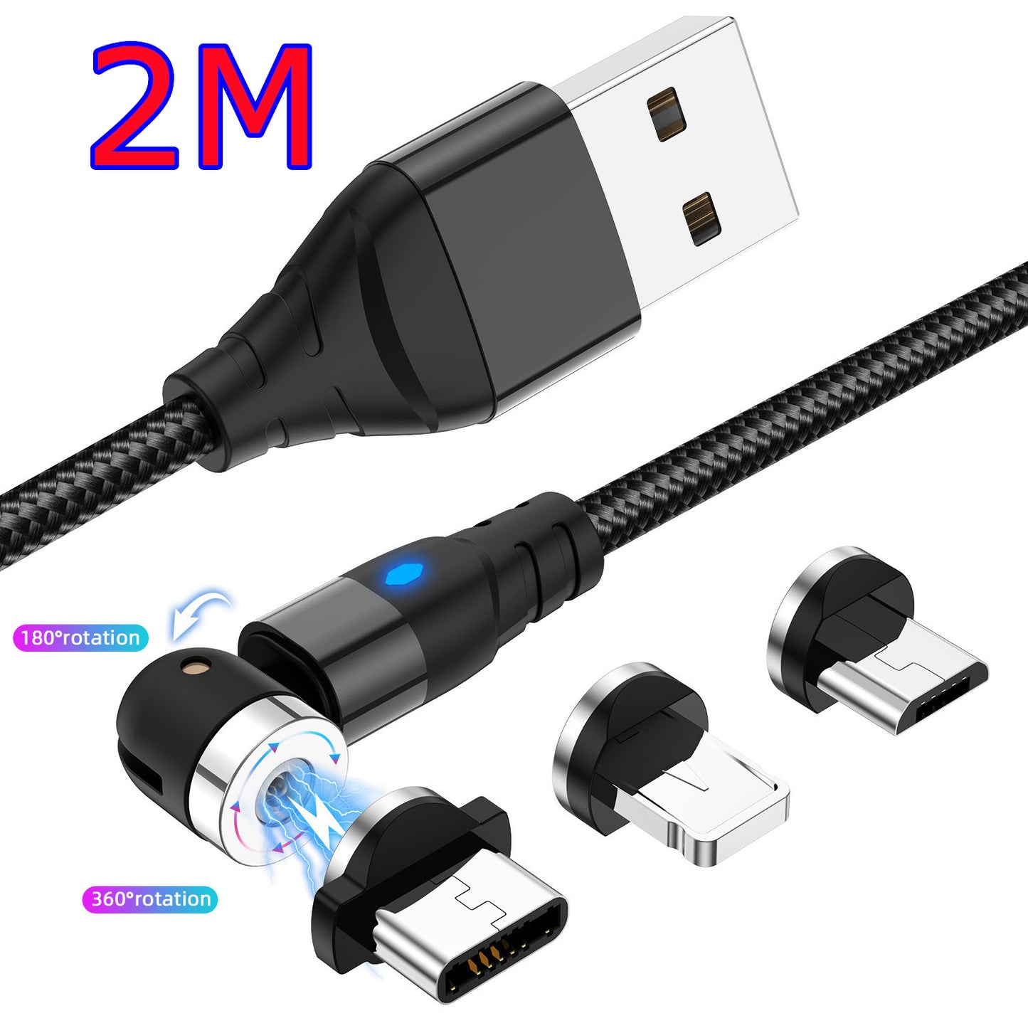Magnetic Data Cable With LED Light for Android iOS Type C