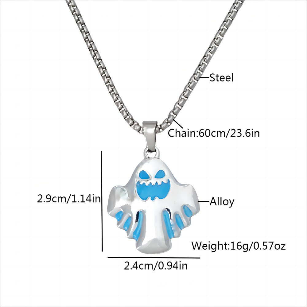 Halloween Luminous Ghost Pendant Necklace Glow in Dark Spooky Costume Jewelry