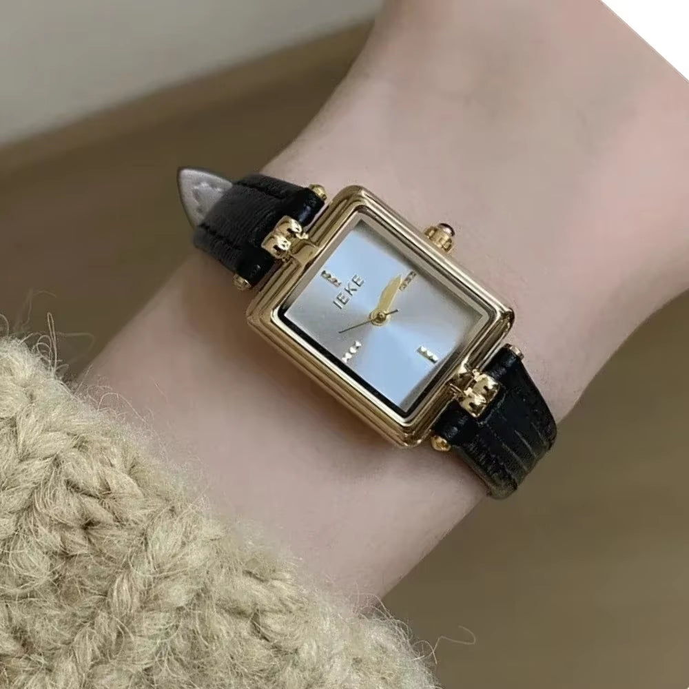 Temperament Square Watch Women'S Genuine Leather High End Watches Light Luxury Korean Ins Niche Design Quartz Women'S Watch
