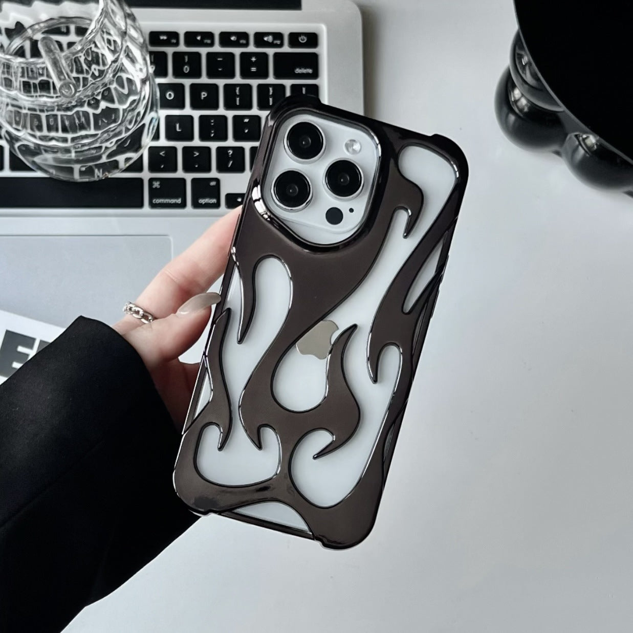Electroplating Hollow Flame Pattern Phone Case Soft Shell