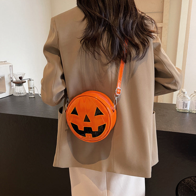 Halloween Pumpkin Round Bag Women Girls Cute Funny Small Shoulder Crossbody Purse