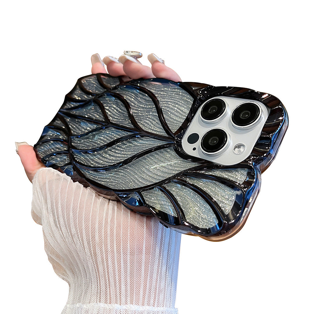 3D Leaves Gradient TPU Phone Case Shockproof Cover for iPhone 11–15 Pro Max Plus