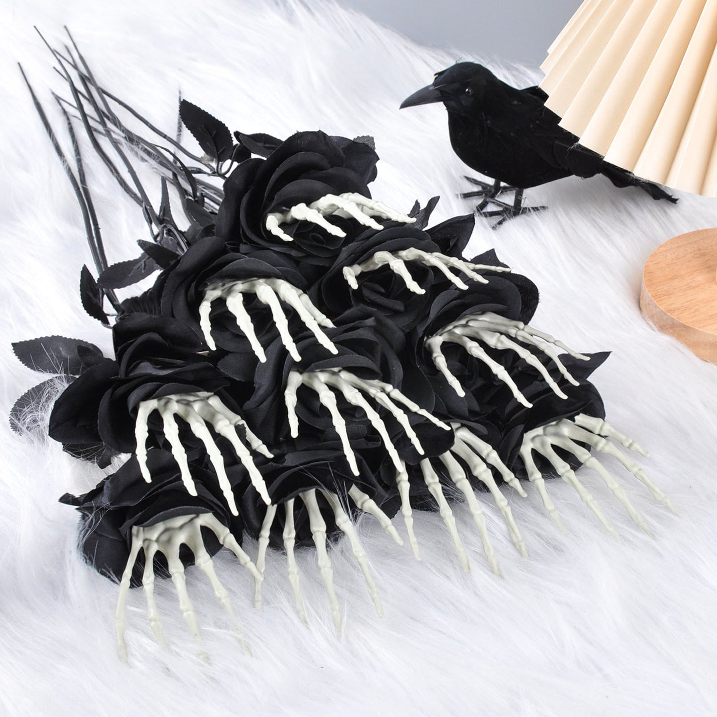 Halloween Skull Hand with Rose Cloth Ornament Spooky Haunted House Decoration