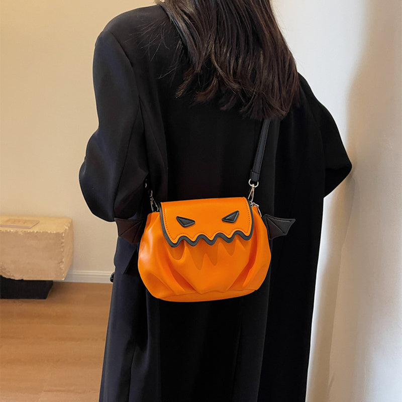 Halloween Pumpkin Crossbody Bag Bold Winged Design Women’s Custom Fit Purse