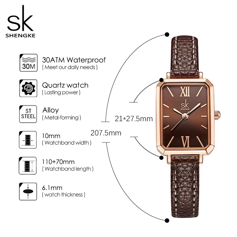 Brand Women Watches SK Fashion Square Ladies Quartz Watch Bracelet Gray Dial Simple Rose Gold Mesh Luxury Women Watches