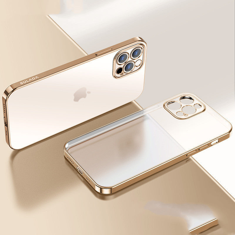 Square Frame Luxury Electroplated Silicone Case Protective Back for iPhone X–13