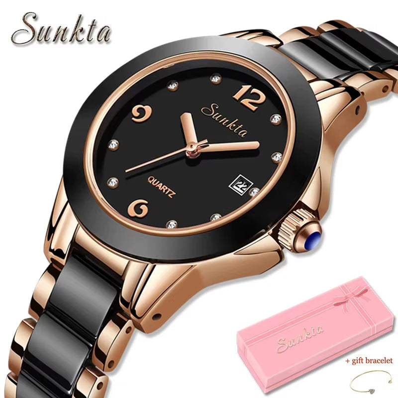 Ladies' Fashion Ceramic Bracelet Watch - Waterproof Dress Watch with Date Function - Ideal Gift for Women