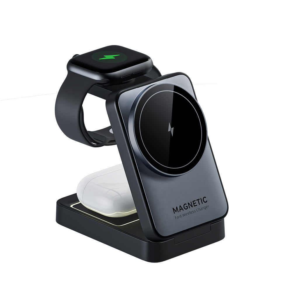Folding Magnetic 3 In 1 Wireless Charger 15W Fast Charge