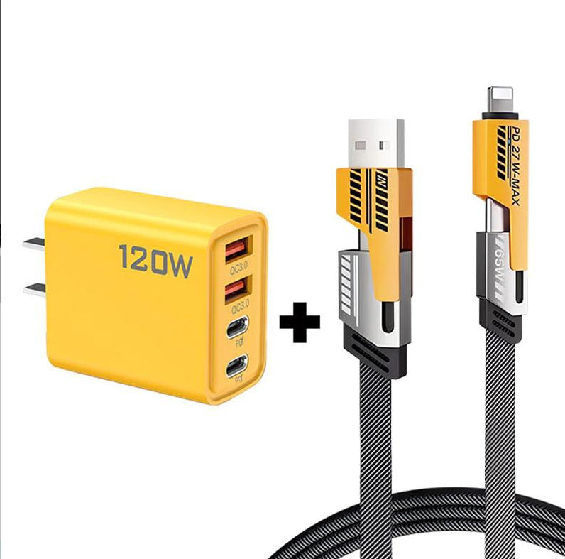 Yellow Double PD USB Charger With Dual USB Ports 12W Output