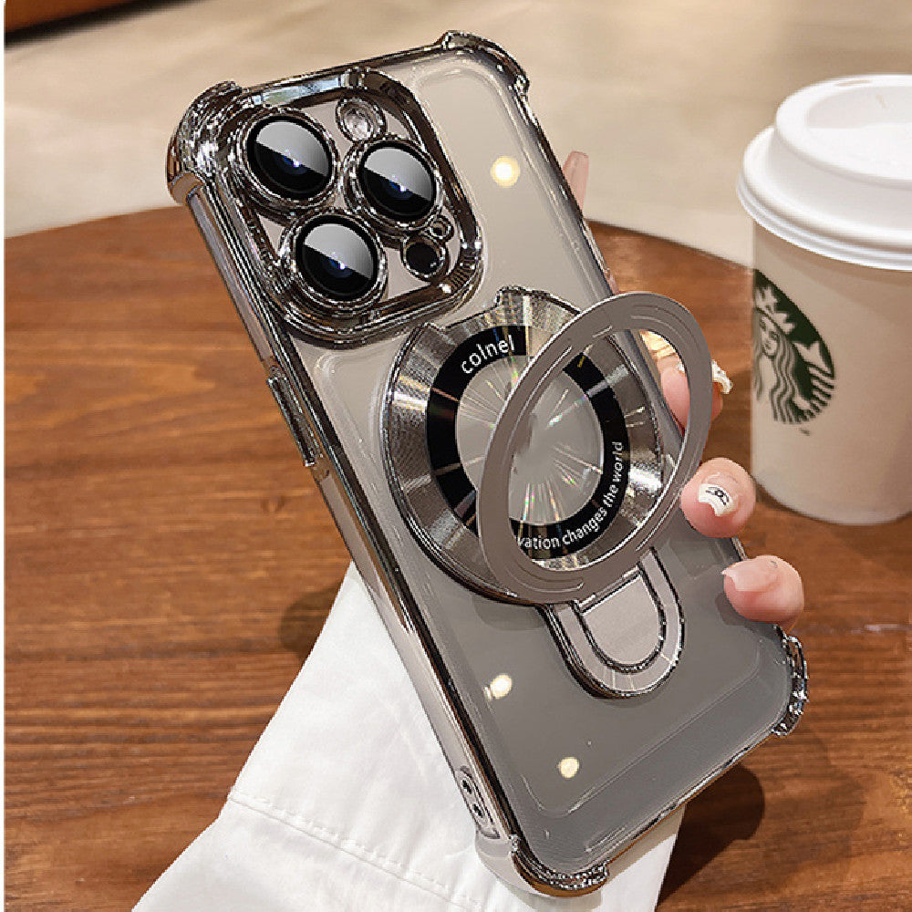 Clear Magnetic Suction Stand Phone Case Protective Cover for iPhone 11–16 Series