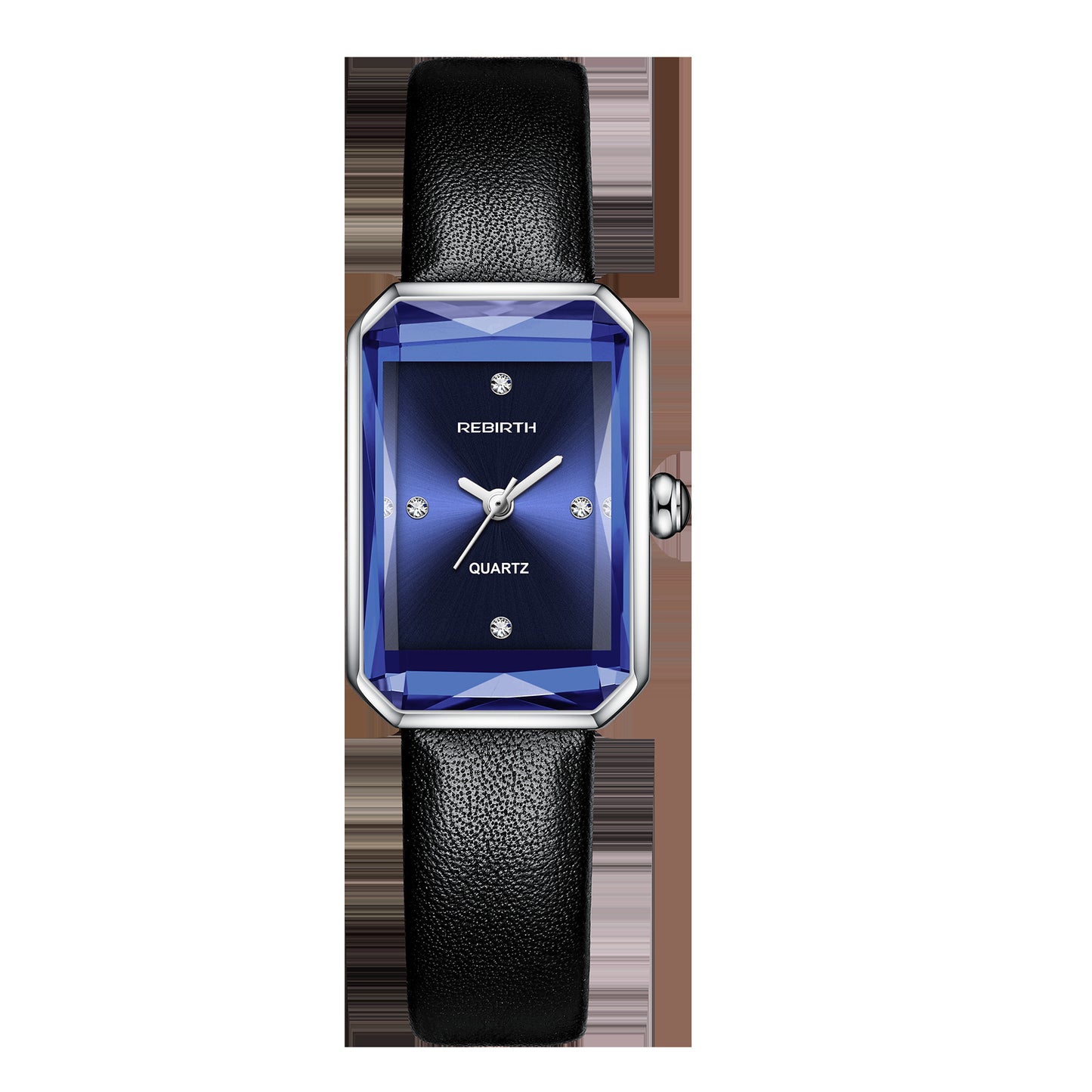 Rectangular Dial Quartz Watch Alloy Case Blue Rose Gold