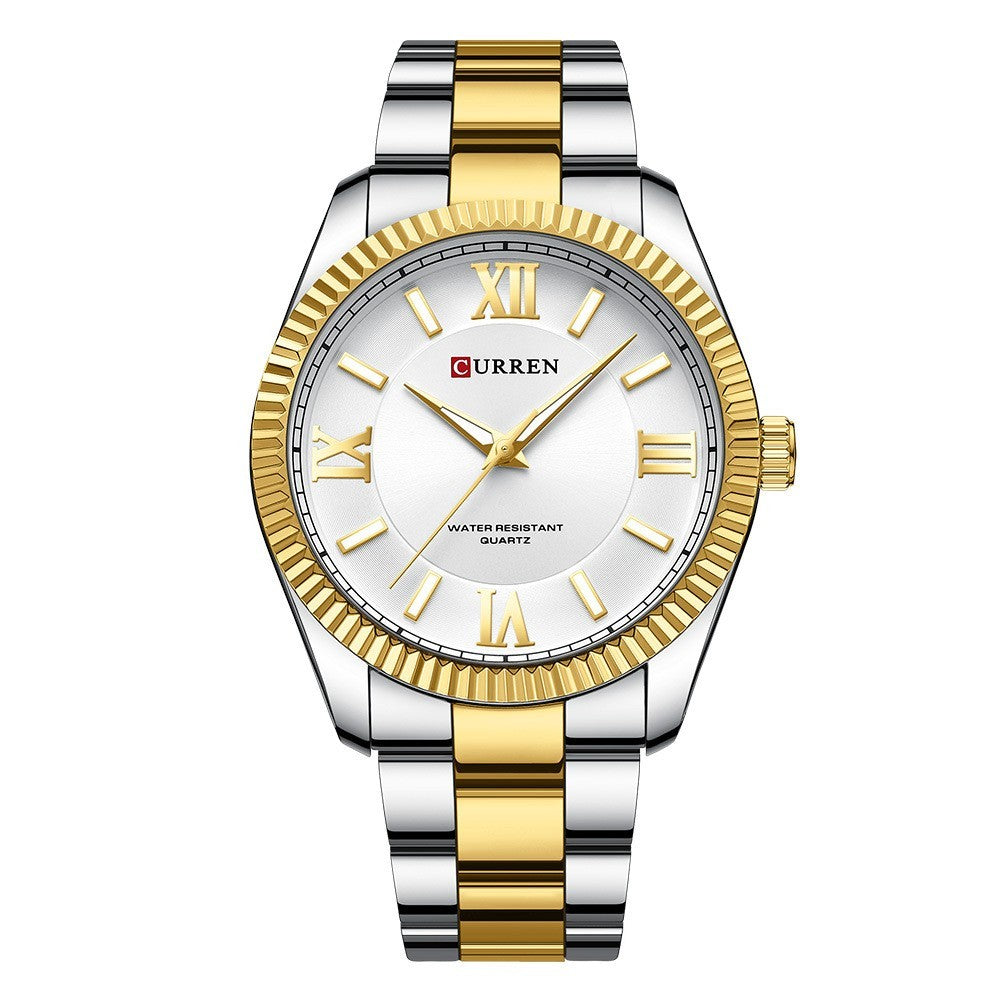 Men’s Steel Strap Quartz Watch Roman Scale Luminous – Multiple Color Variants