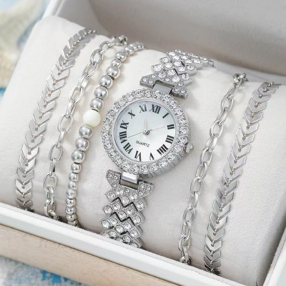 Diamond Womens Bracelet Watch Luxury Gift Six Piece Set