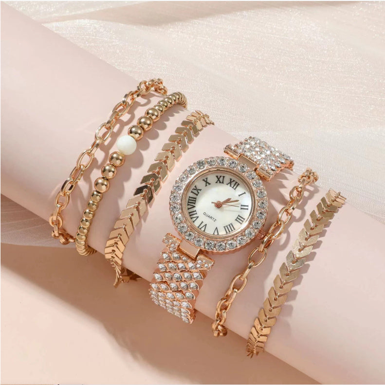 Diamond Womens Bracelet Watch Luxury Gift Six Piece Set