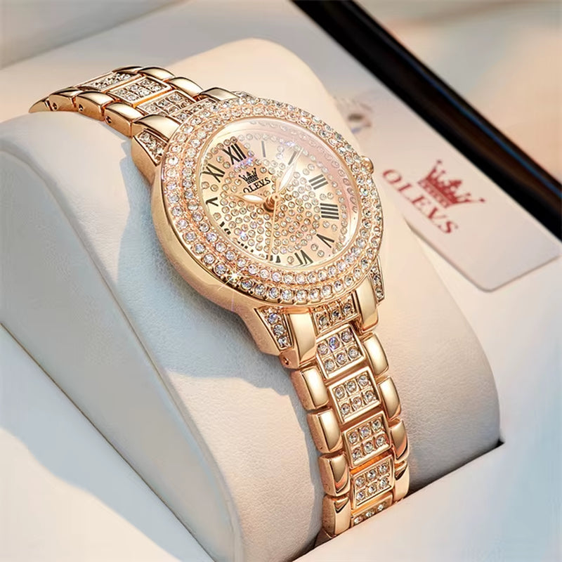 Women's Diamond-Accented Stainless Steel Quartz Watch - Elegant Waterproof