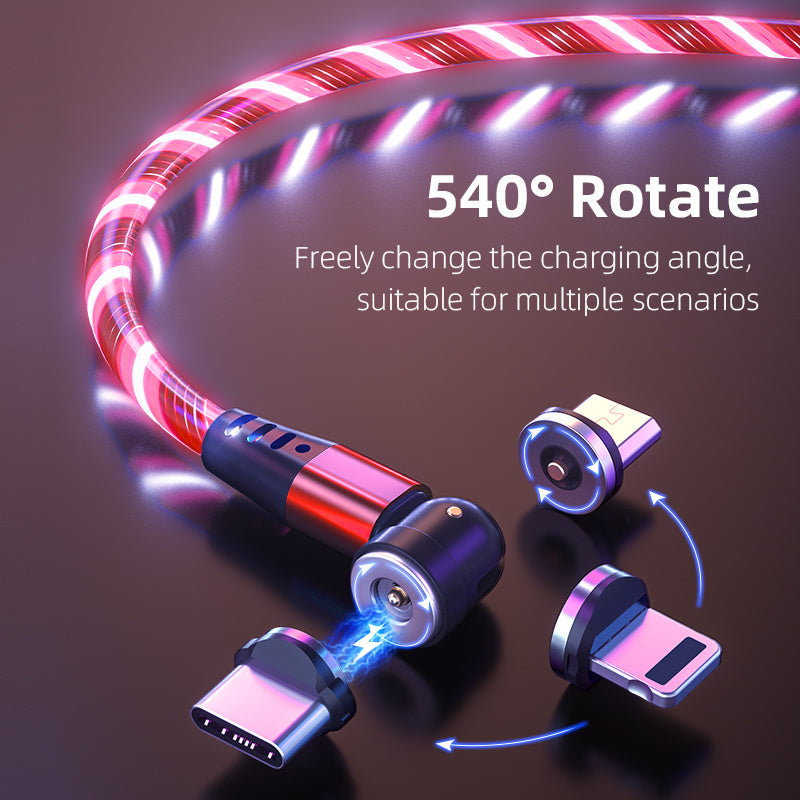 540° Rotating Luminous Magnetic USB Cable 3A Fast Charge LED Flow Cord