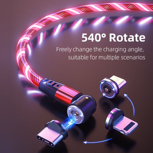 540° Rotating Luminous Magnetic USB Cable 3A Fast Charge LED Flow Cord
