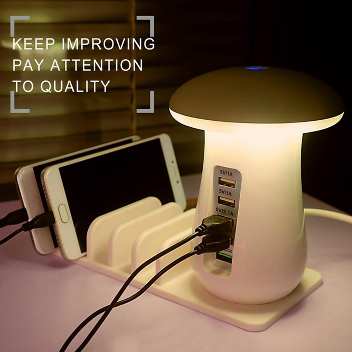 Besegad Mushroom LED USB Charging Dock Station 5 Port
