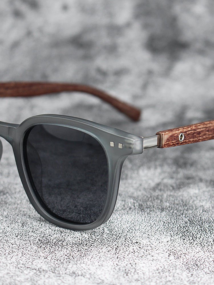 Retro Wood Grain Polarized Sunglasses Men Outdoor UV400 Myopia Frame Shades