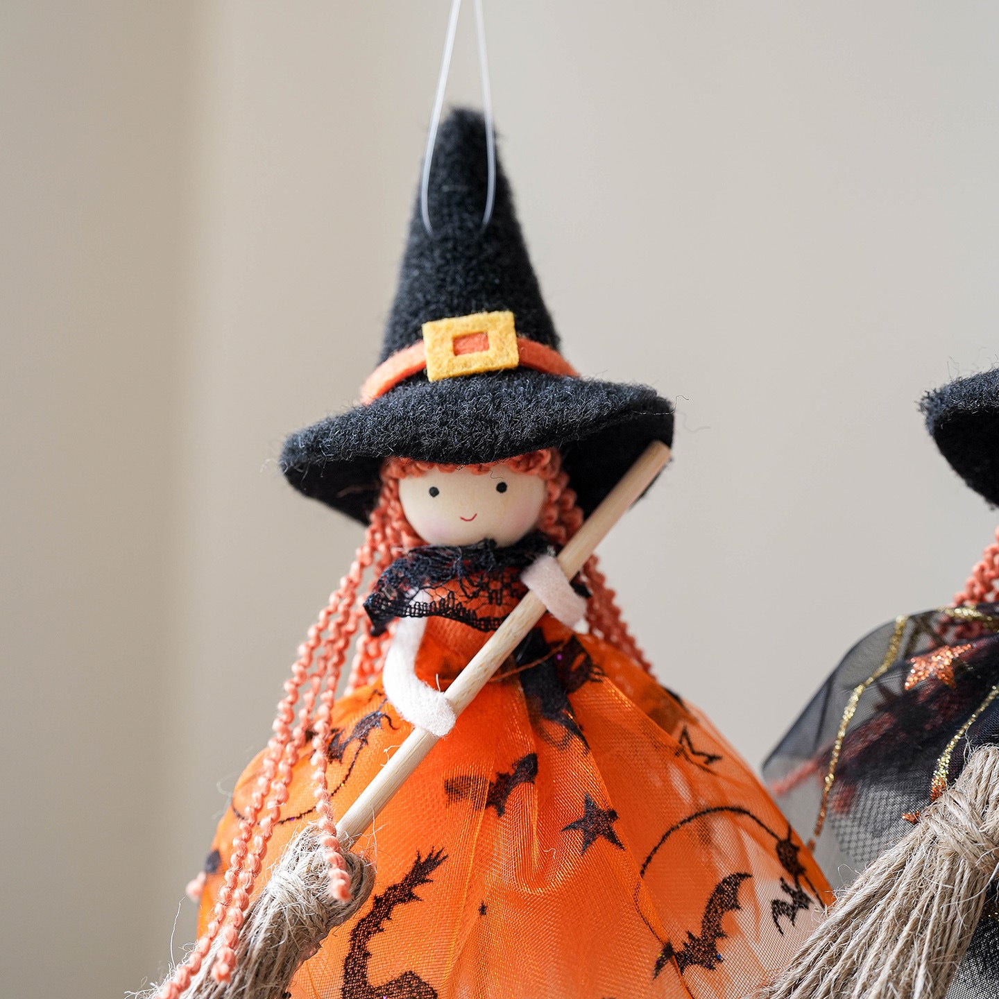 Halloween Mesh Broom Girl Angel Pendant Christmas Tree Hanging Decoration