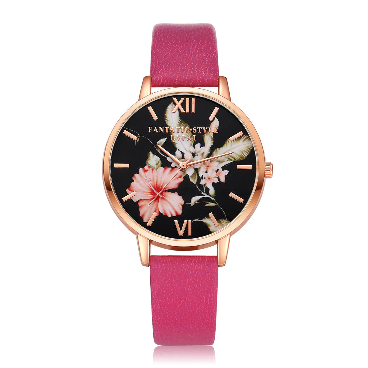 Rose Gold Women Leather Strap Watch Flower Dial Dress Gift