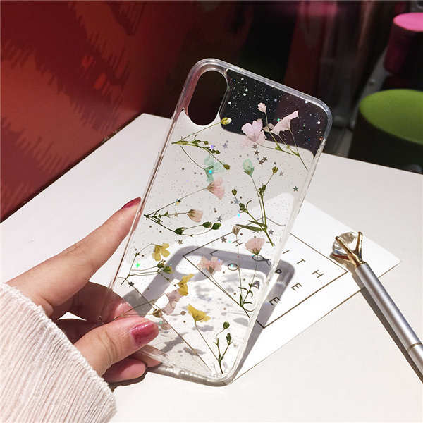Real Flower Iphone Case Transparent TPU Anti Drop Cover