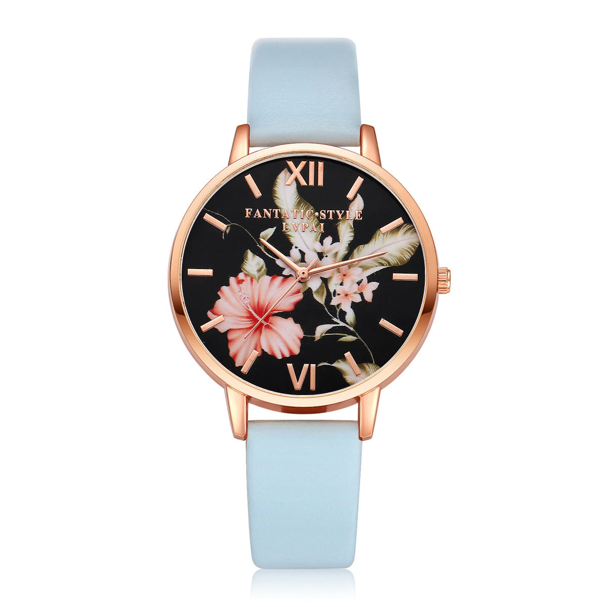 Rose Gold Women Leather Strap Watch Flower Dial Dress Gift