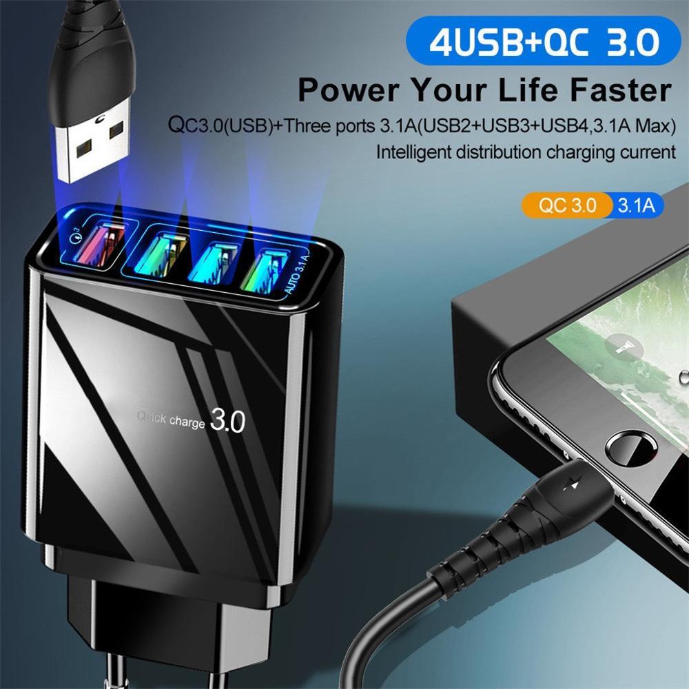 Illuminated 4 USB Mobile Phone Charger 3A Charging Head